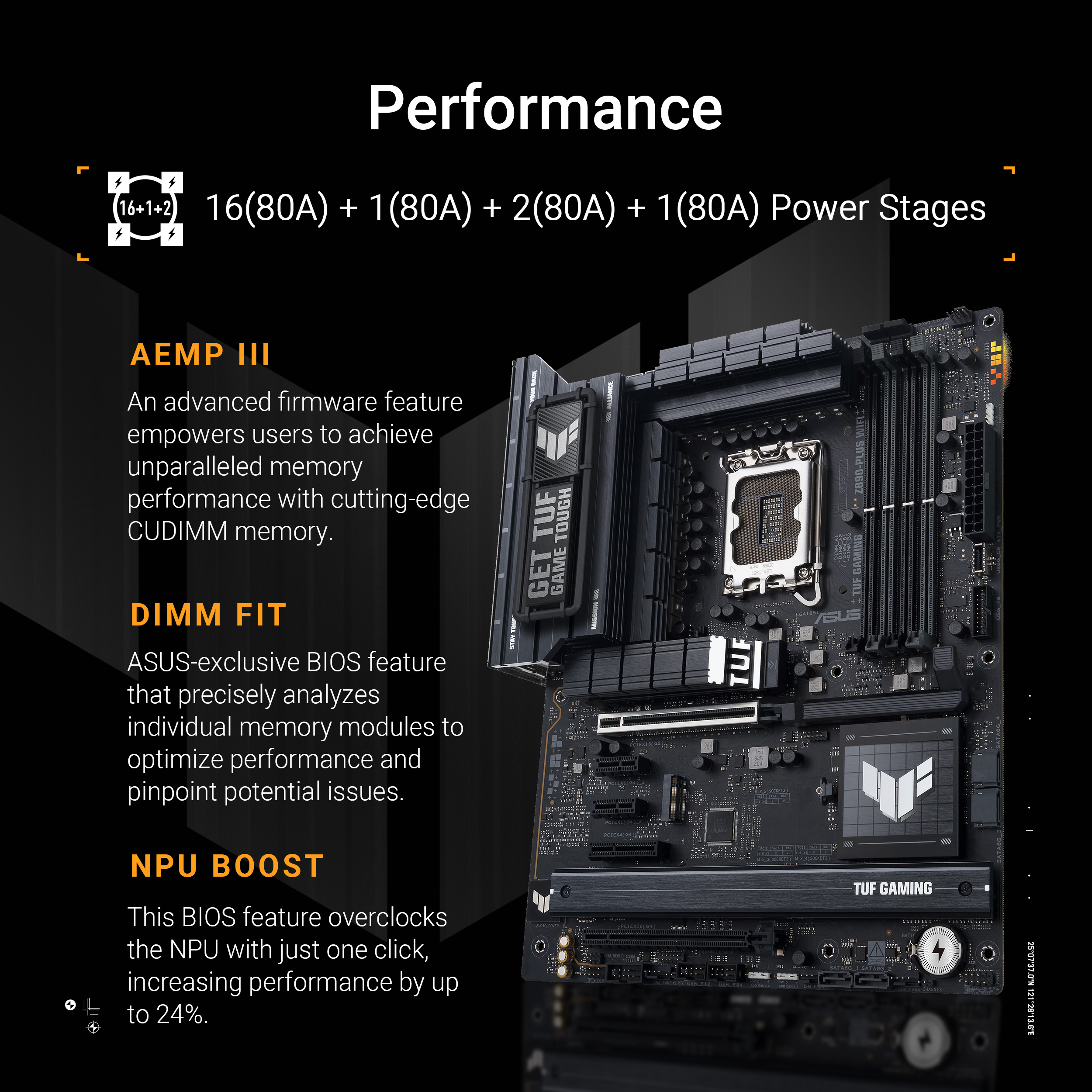 A large marketing image providing additional information about the product ASUS TUF Gaming Z890-PLUS WiFi LGA1851 ATX Desktop Motherboard - Additional alt info not provided